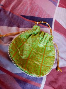 Green & Gold Embroidered Potli Bag