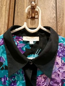 Designer Shirt For Girls With Black Net Sleeve