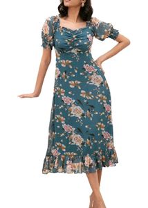 Women's Chiffon Fit Flare Square Knee Length Dress