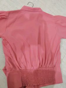 Pink Pleated Button-Down Top