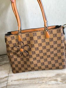 Checkered Tote Bag with Flower Detail