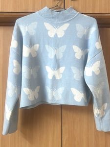Butterfly Print Cropped Sweater