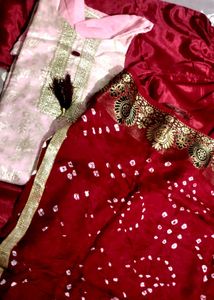 Pink And Maroon Kurta Pant Dupatta