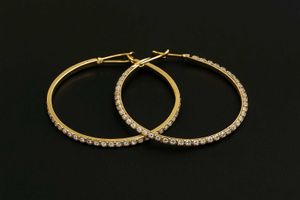 Golden Hoop Earrings With Silver Rhinestones 💛