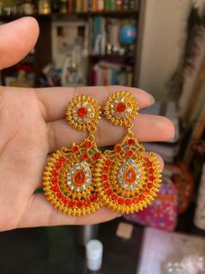 Gold Plated Orage Stone Earring