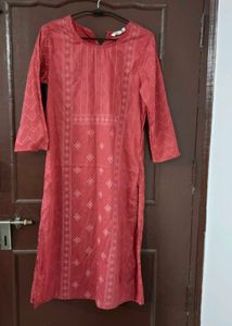 Printed Red And White Kurti