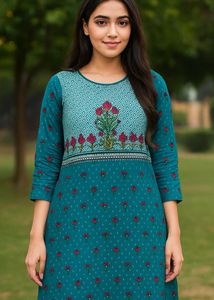 Teal Floral Print Kurti