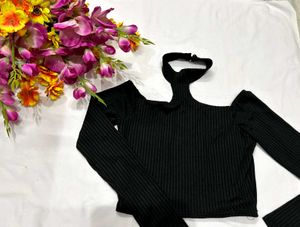 🇳🇿❤️💫Edgy Black Cutout Long Sleeve Top