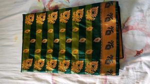 Dark Green Silk Saree With Designer Blouse