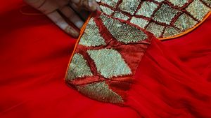 Georgette Red And Orange Plazo Suit