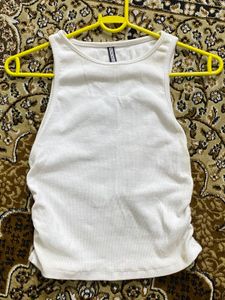 White Ribbed Tank Top with Ruched Sides