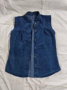 Sleeveless Denim Button Down Top