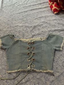 Denim Lace-Up Crop Top