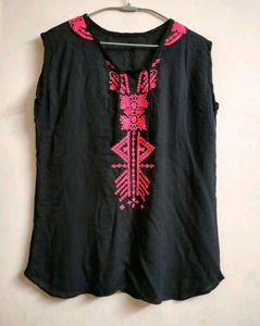 Black Top With Neon Embroidery