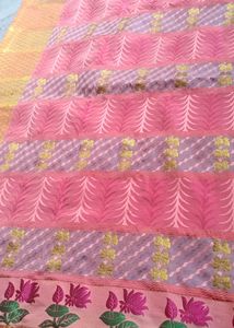Pink Floral Saree with Gold Border