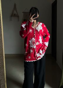CLASSICS RED SNOWFLAKES PEARL DESIGN CARDIGAN