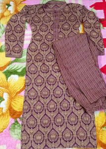 Coffee With Golden Kurta Set