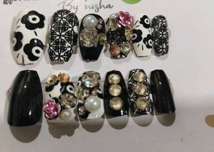 Monochrome Embellished Press-On Nails