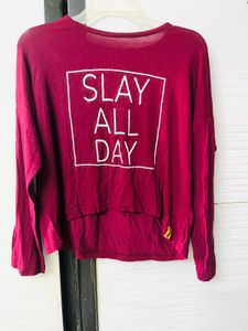 Slay All Day Burgundy Long Sleeve Top