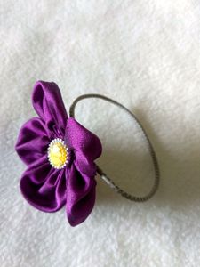 Hand made hair scrunchie- purple silk flower