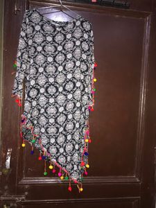 Women Pompom Top Kurta High Low
