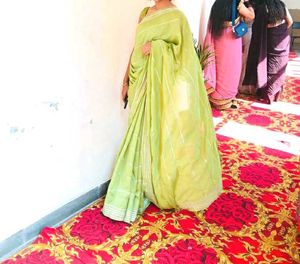 Lime Green Saree With Stitch Blouse