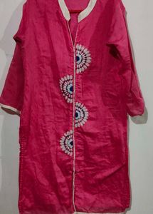Pink Straight Kurti With Moti Work