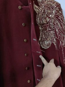 Maroon Embroidered Mens Sherwani