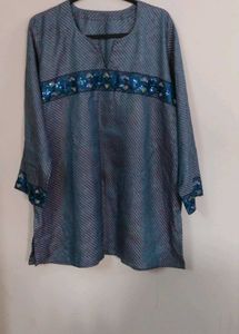 Blue Striped Sequin Top