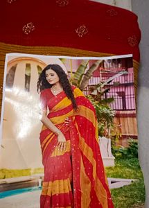 Elegant Red &amp; Gold Saree