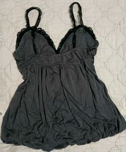 Gray Lace Trim Cami Top with Bow