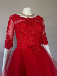 red lace high low party gown