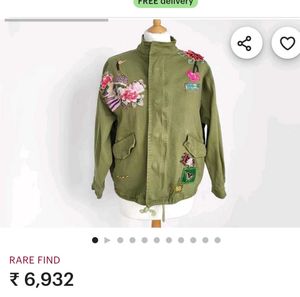 Zara Rare Find Emberiodery  Womens  Green Jacket