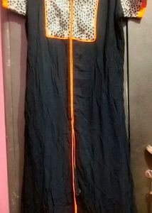 Long Kurti Orange And Black With GOlden Patch Work