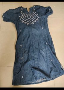 Denim Dress/ Gown With Embroidery