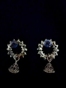Blue &amp; Crystal Circle Earrings