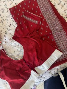 Elegant Red Saree with Blouse