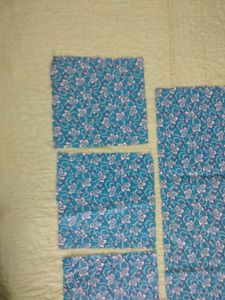 Turquoise blue printed cotton fabric pieces