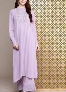 Floral Embroidered CuffedSleeves Kurta &amp; Trouser