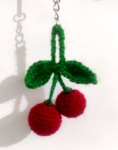 Crochet Cherry Keychain,🍒