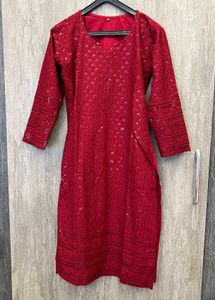 Elegant Red Embroidered Sequin Kurti