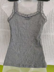 Grey Lace Trim Tank Top
