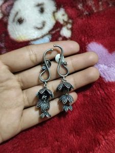 Floral Silver Tone Drop Earrings