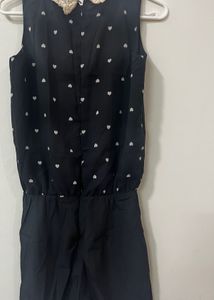 Cute Black Romper with Lace Collar