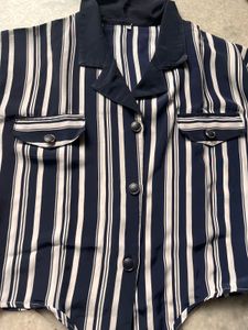 Bkue and white Striped Button-Down Top