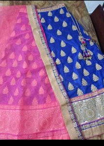 Blue &amp; Gold Embroidered Lehenga Skirt
