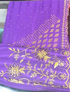 Purple Embroidered Saree