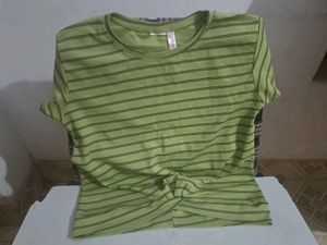 Olive Striped Knot-Front Tee