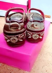 Embroidered Maroon &amp; Gold Heels - Size 10