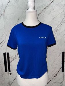 Round Neck BLUE CONTRAST TIPPING T-SHIRT,